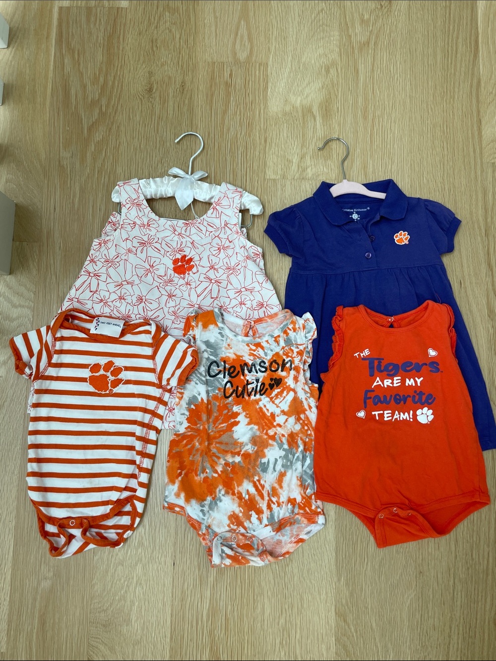 Clemson Tigers Kids Dresses and Onesies in Orange, White, Purple